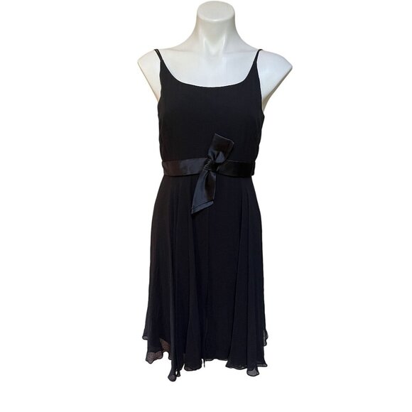 Rickie Freeman Teri Jon Black Silk Chiffon Slip Dress With Satin Bow Belt Size 6 - Picture 1 of 9